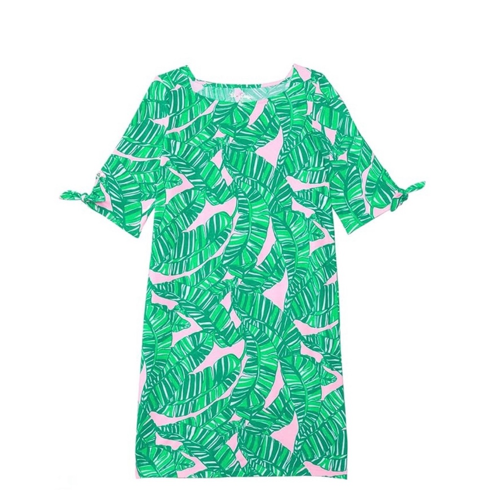 Green and Pink Leaf Print Dress